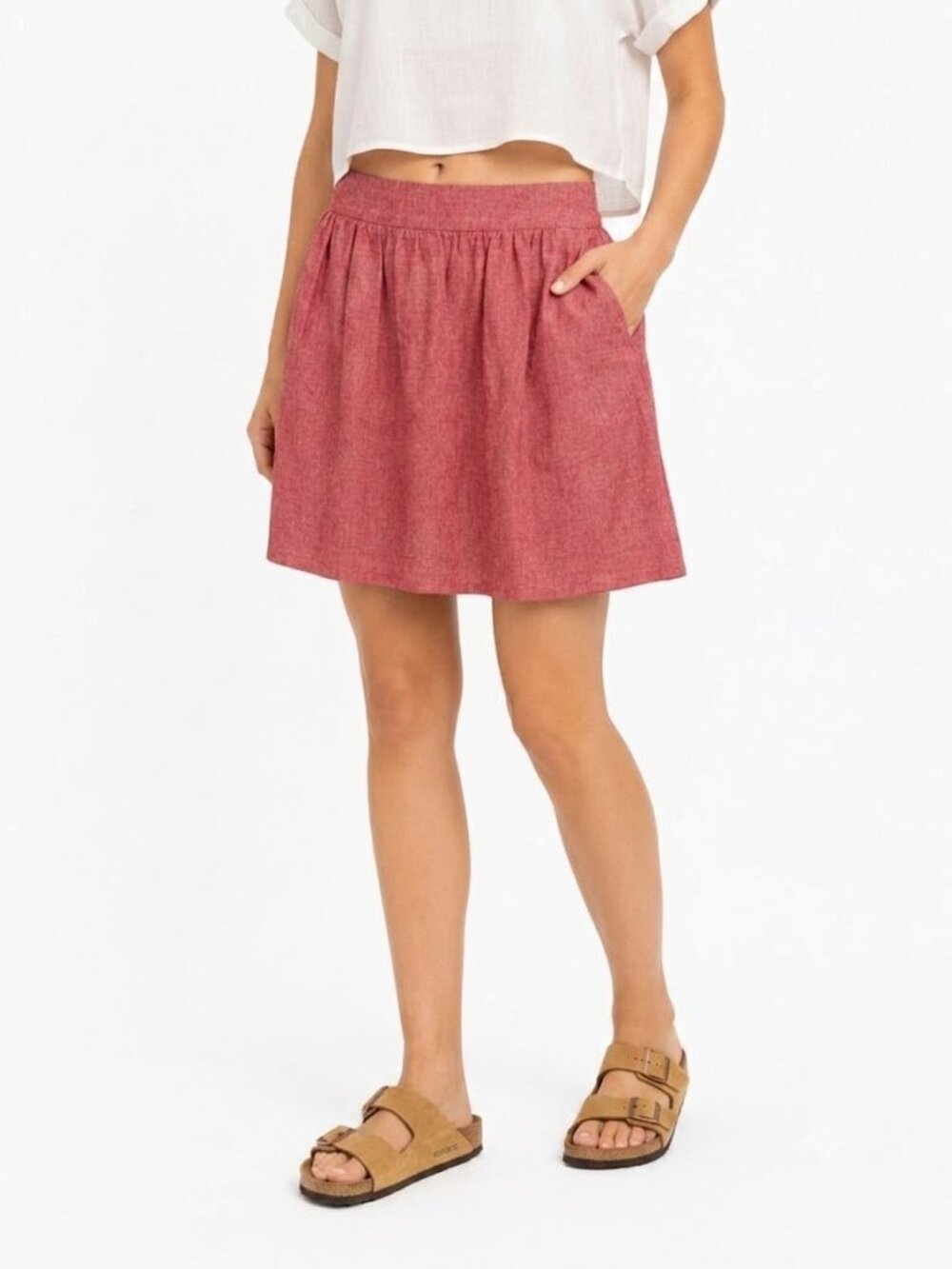 LOFT Red Linen A-Line Skirt Petite Small
